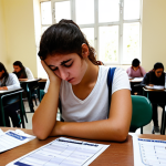 **

*Prompt:* A student in a brightly lit exam hall, stressed and overwhelmed, looking at the clock. Papers are scattered around. The scene captures the feeling of time slipping away during a Turkish university entrance exam (*Yükseköğretim Kurumları Sınavı* - YKS).  Include elements like a Turkish ID card ( *Kimlik Kartı*) on the desk and maybe a *simit* wrapper nearby.  Style: Realistic, slightly anxious atmosphere.

**